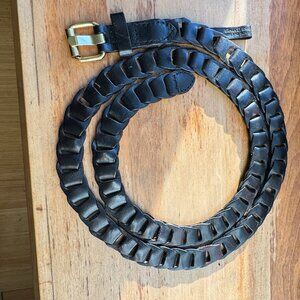 Línea Pelle Black Leather Woven Interlocking Segments Women's 44"